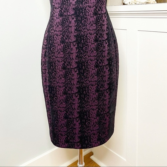 Calvin Klein Velvet Damask Flocked Sheath Dress Black Purple 8 - Picture 8 of 14